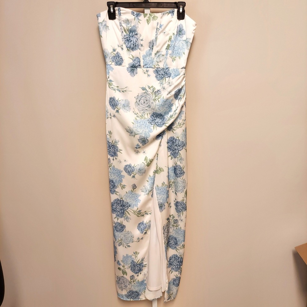 Altar'd State Blue Floral Strapless Corset Maxi Dress White M Coquette Grarden